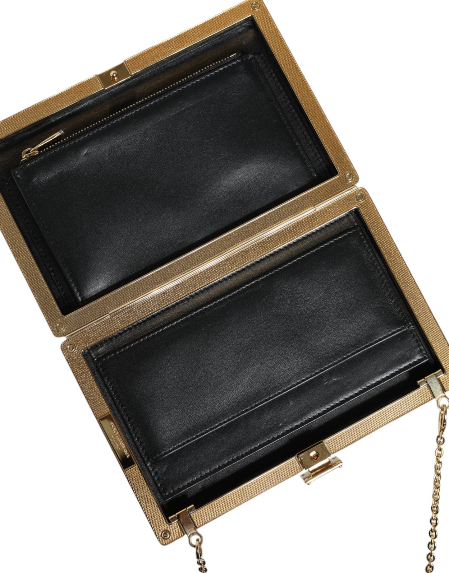 Mini sac à bandoulière en cuir marron Dolce & Gabbana avec cadre doré