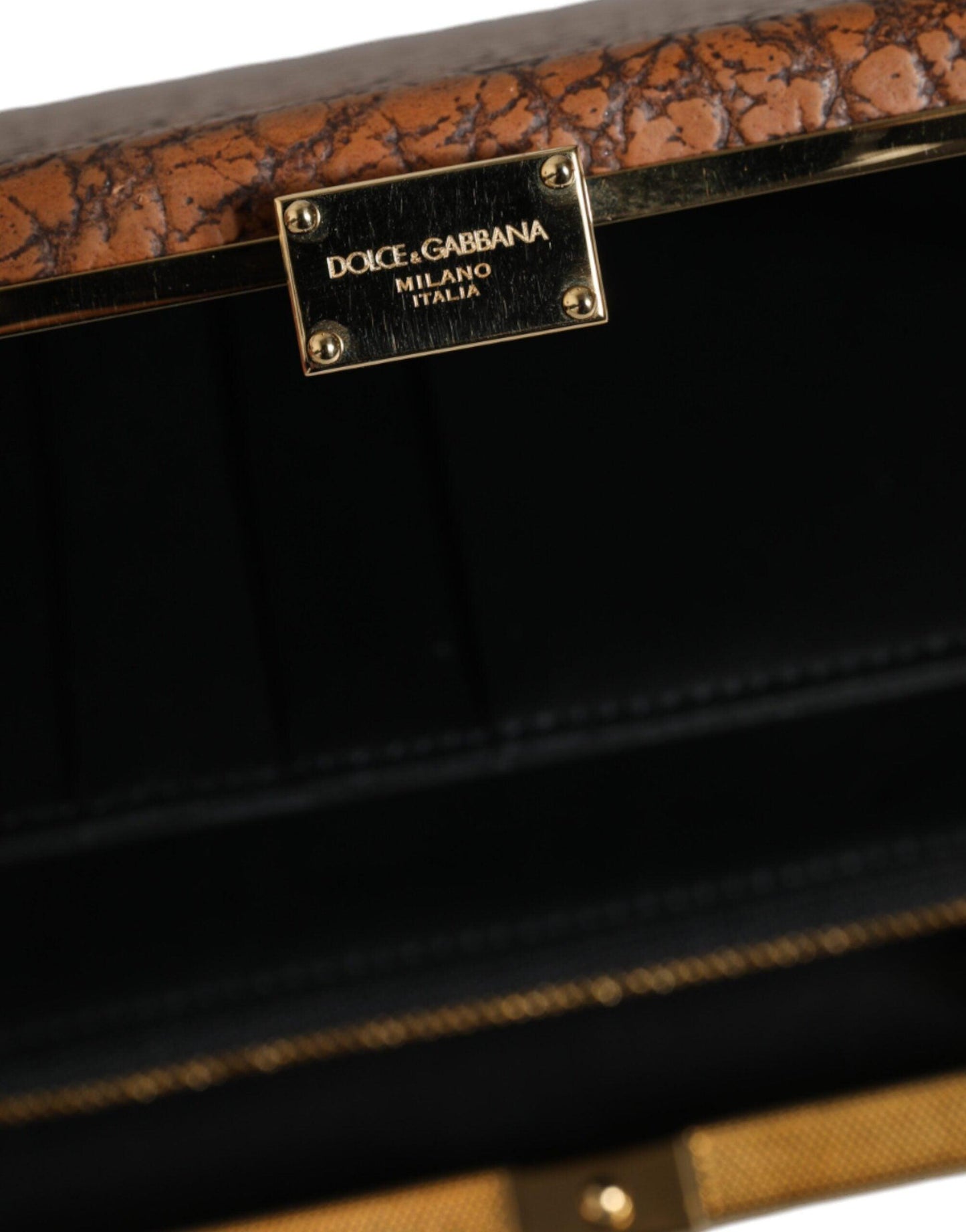 Mini sac à bandoulière en cuir marron Dolce & Gabbana avec cadre doré