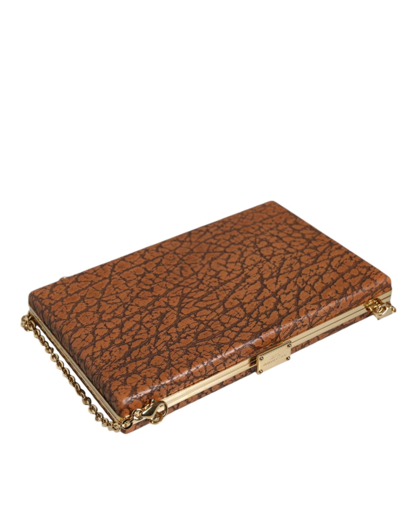 Mini sac à bandoulière en cuir marron Dolce & Gabbana avec cadre doré