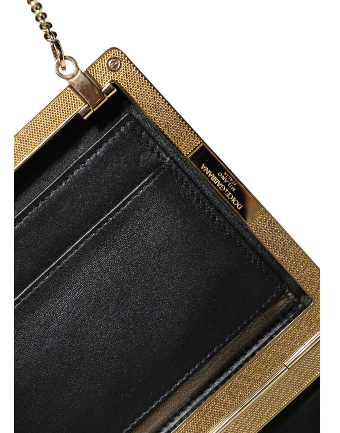 Mini sac à bandoulière en cuir marron Dolce & Gabbana avec cadre doré