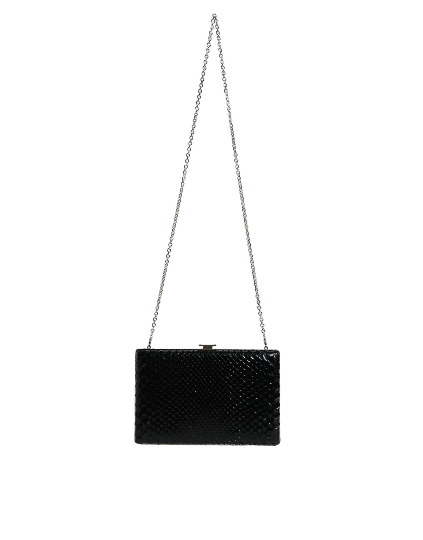Mini sac à bandoulière en cuir noir Dolce & Gabbana avec cadre argenté