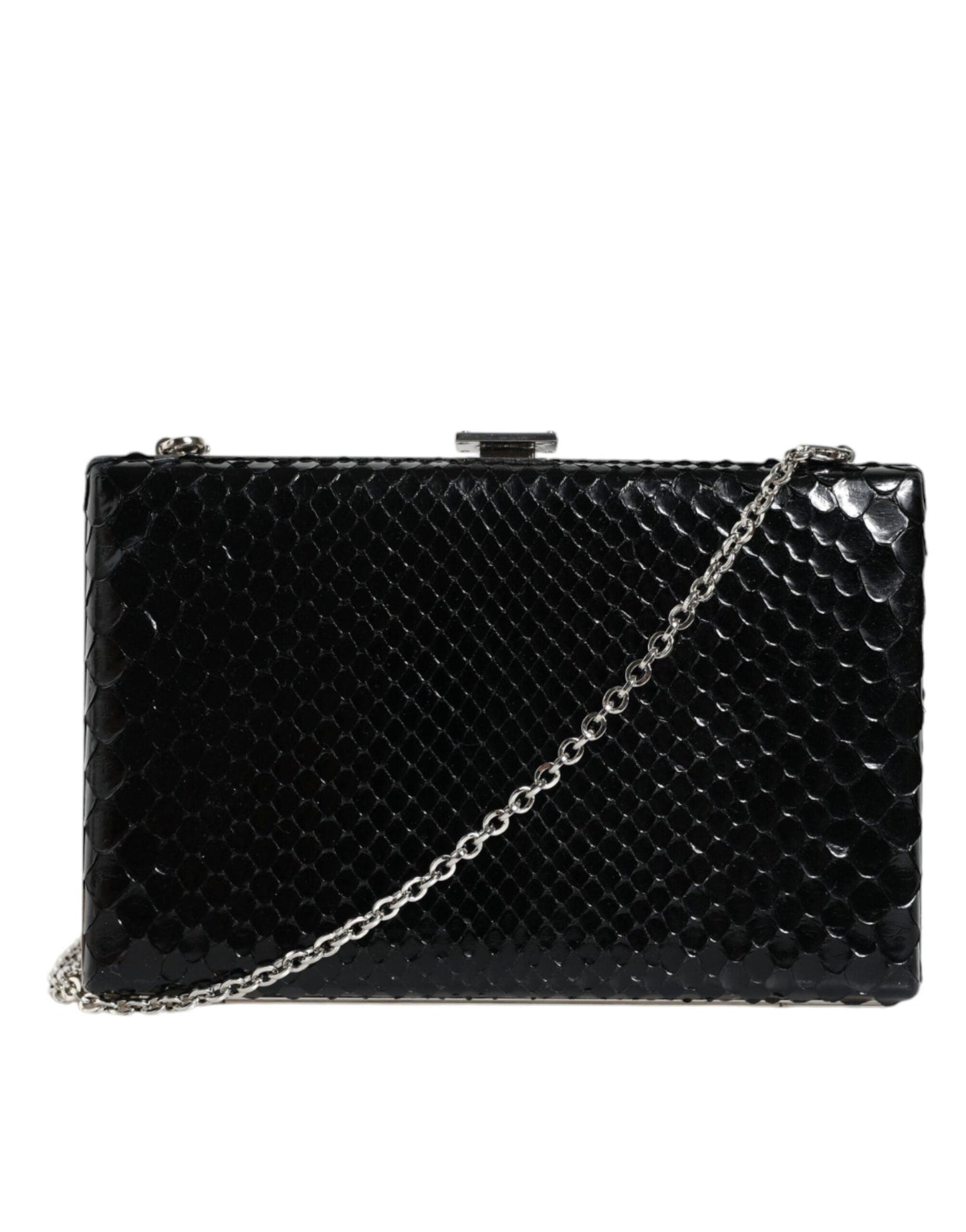 Mini sac à bandoulière en cuir noir Dolce & Gabbana avec cadre argenté