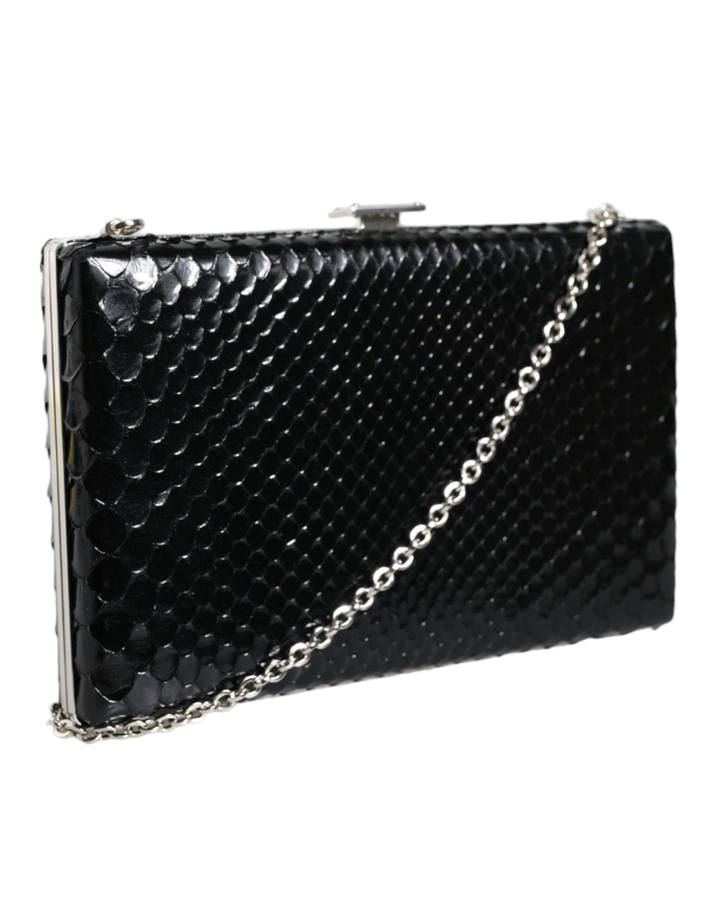 Mini sac à bandoulière en cuir noir Dolce & Gabbana avec cadre argenté
