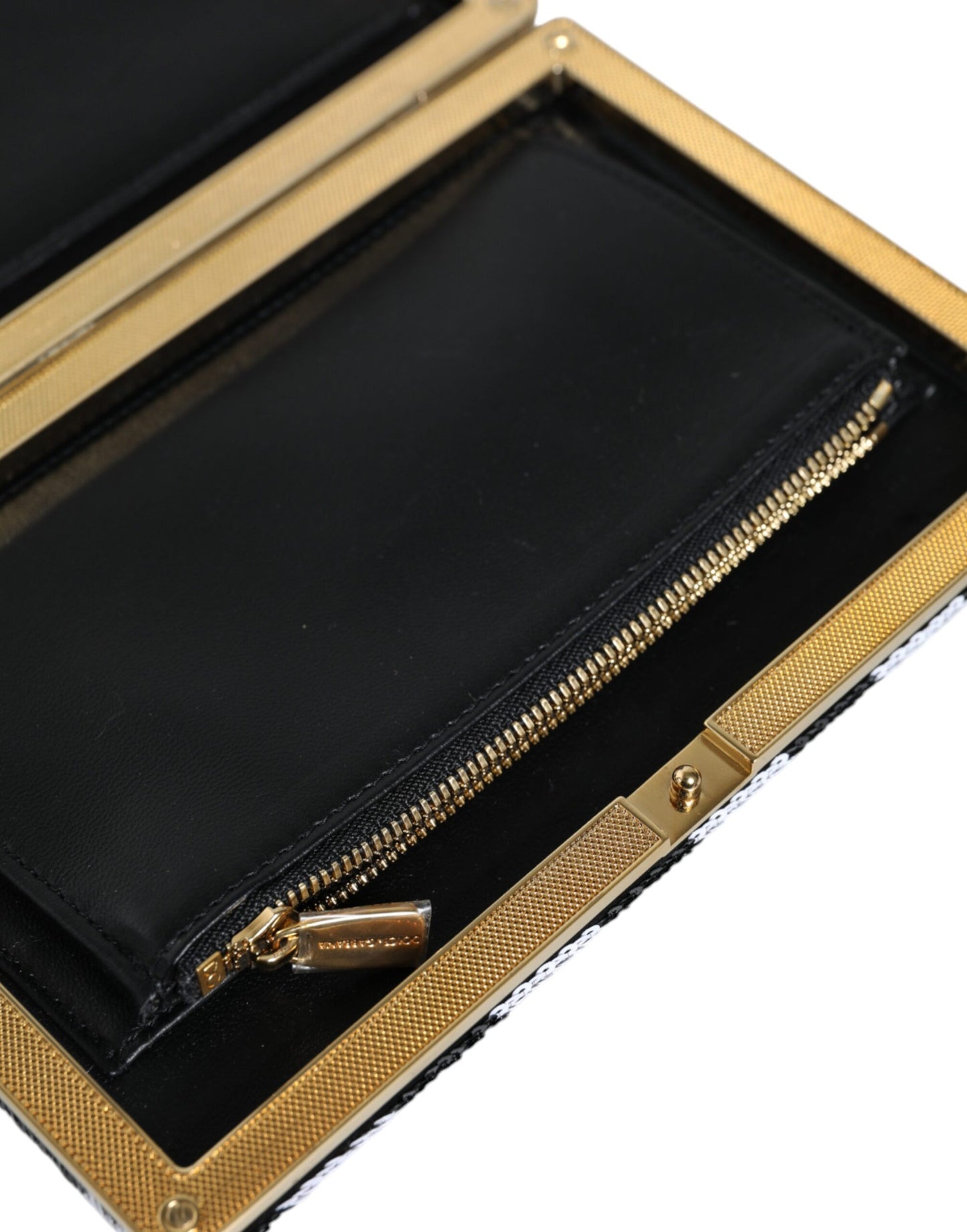 Sac à main de soirée Dolce & Gabbana avec cadre noir, blanc et doré