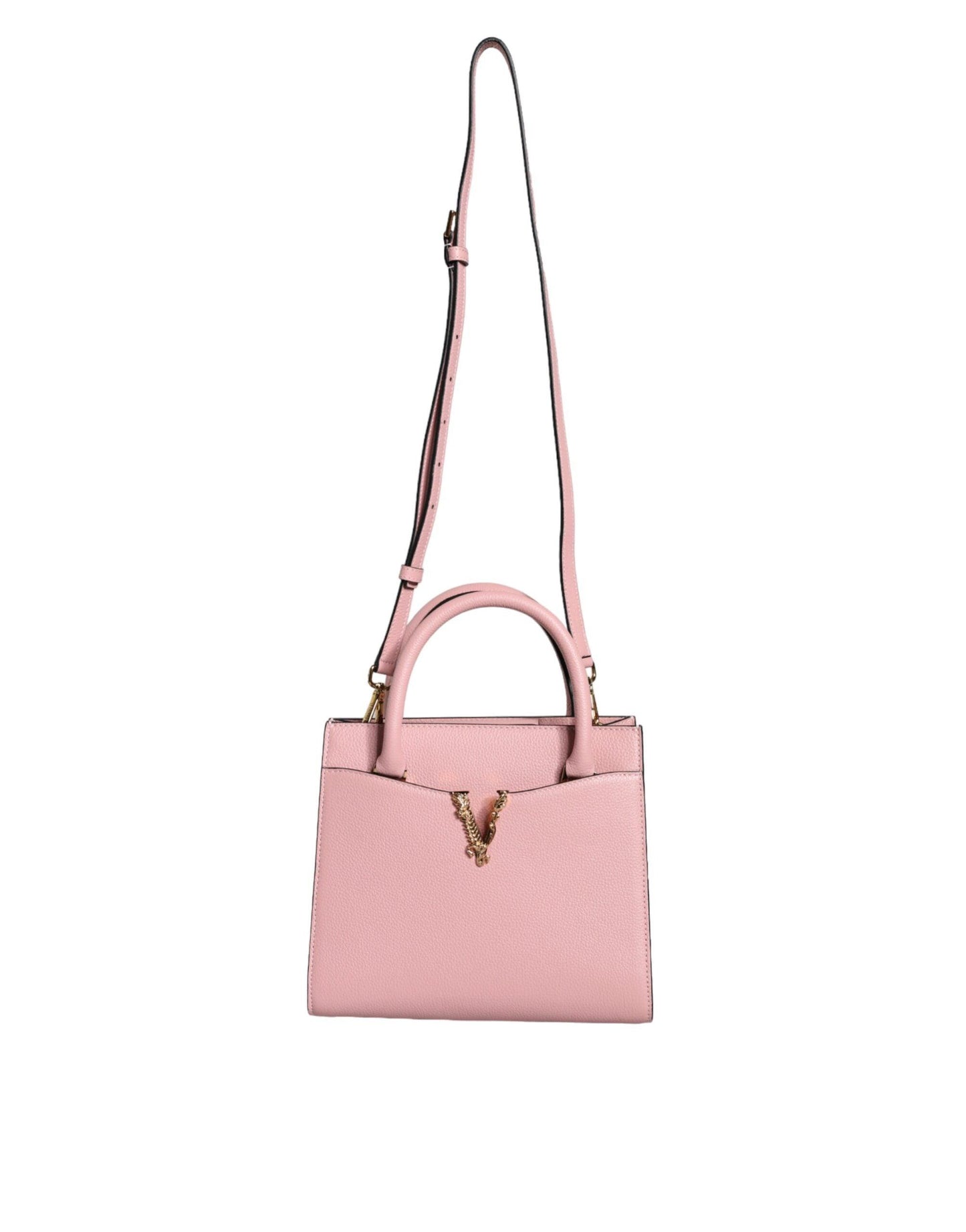 Petit sac à bandoulière en cuir de veau grainé rose Versace