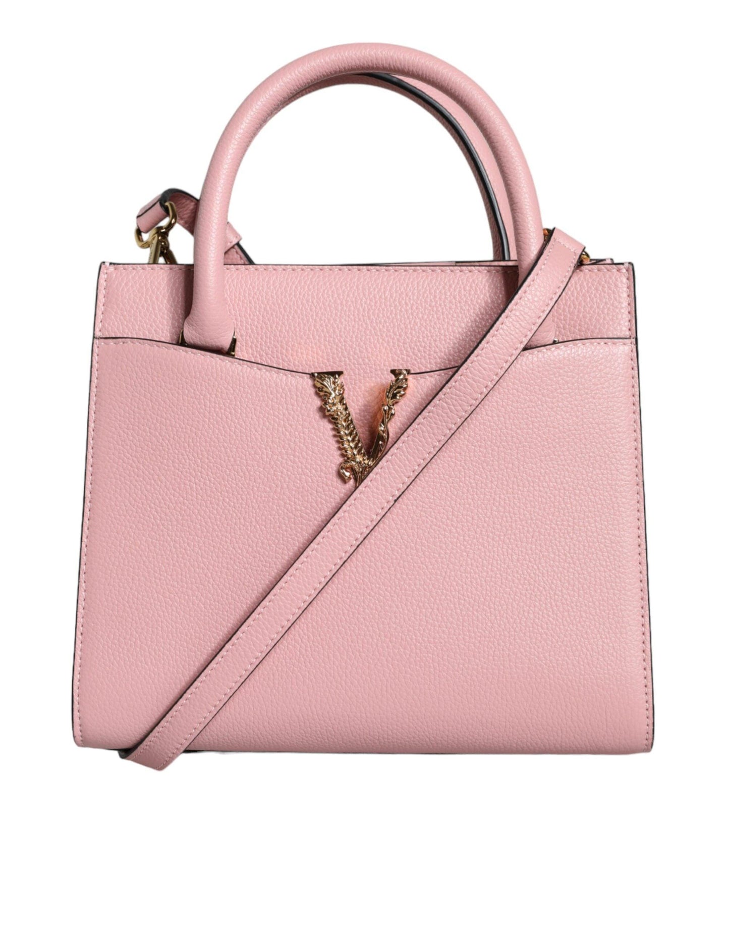 Petit sac à bandoulière en cuir de veau grainé rose Versace
