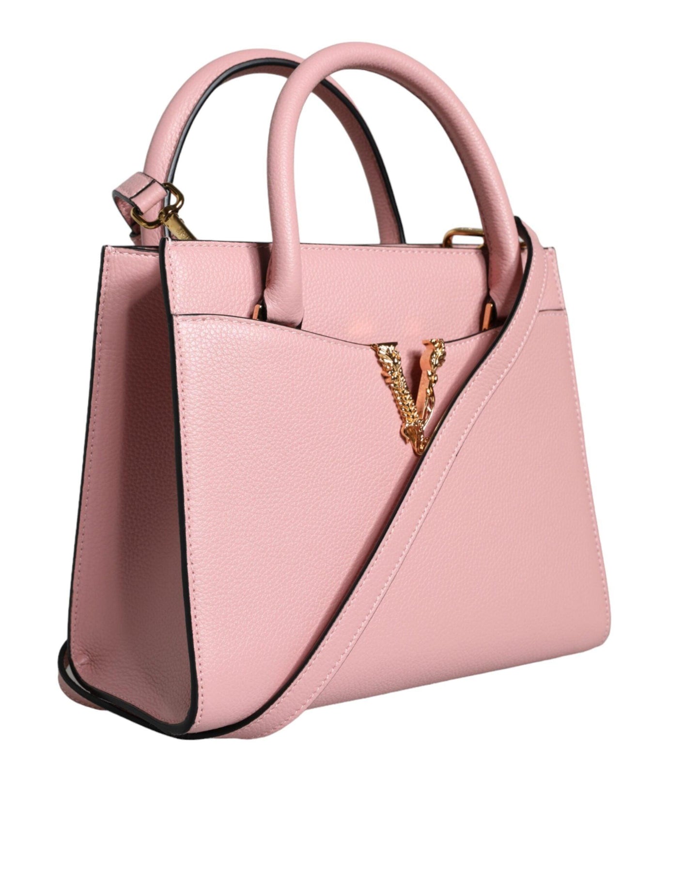 Petit sac à bandoulière en cuir de veau grainé rose Versace