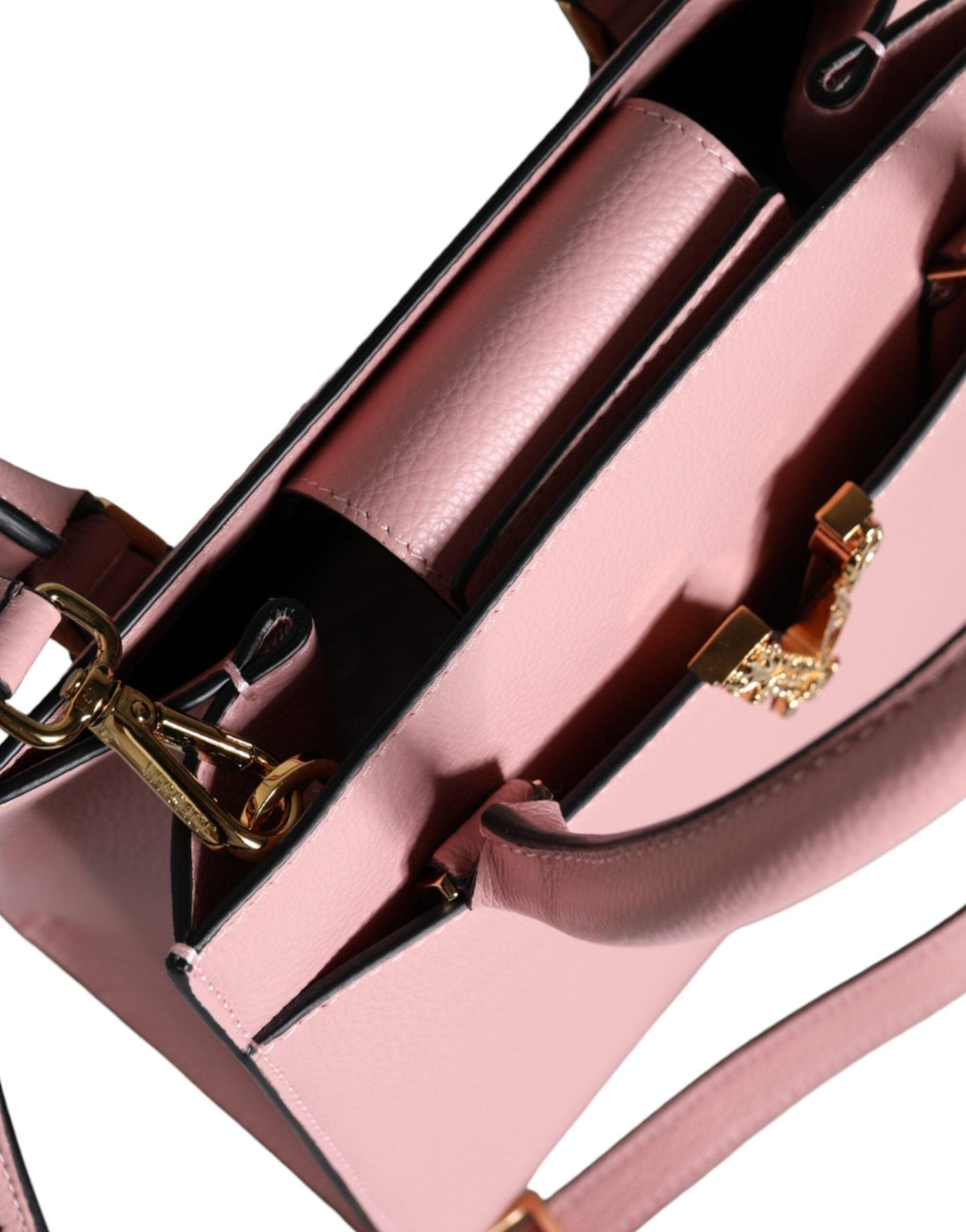 Petit sac à bandoulière en cuir de veau grainé rose Versace