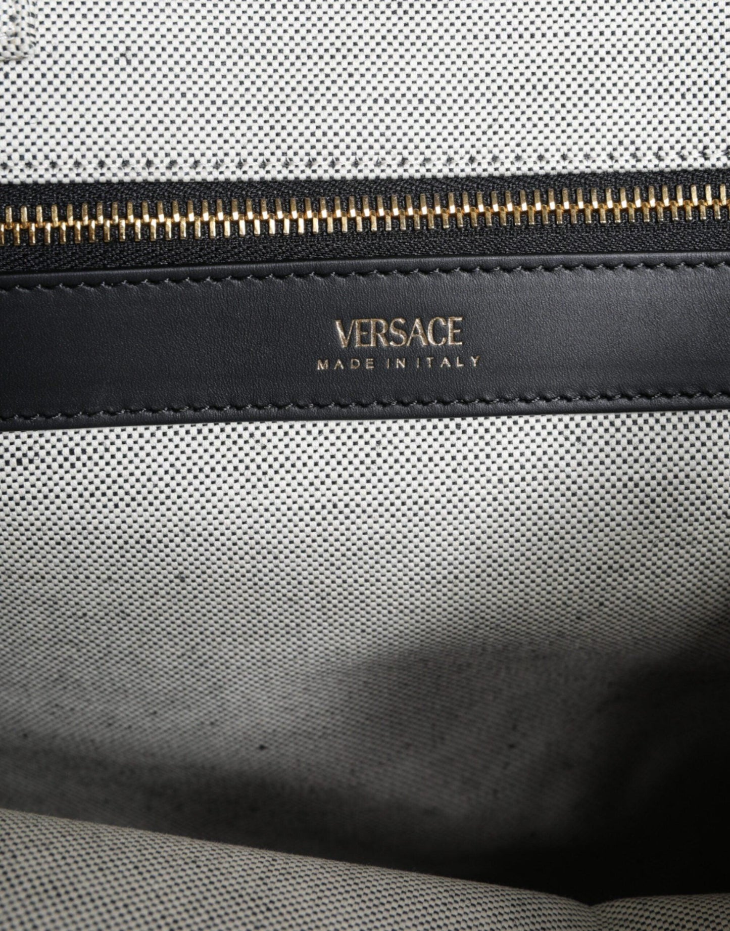 Versace White Leather Logo Crossbody Tote Bag