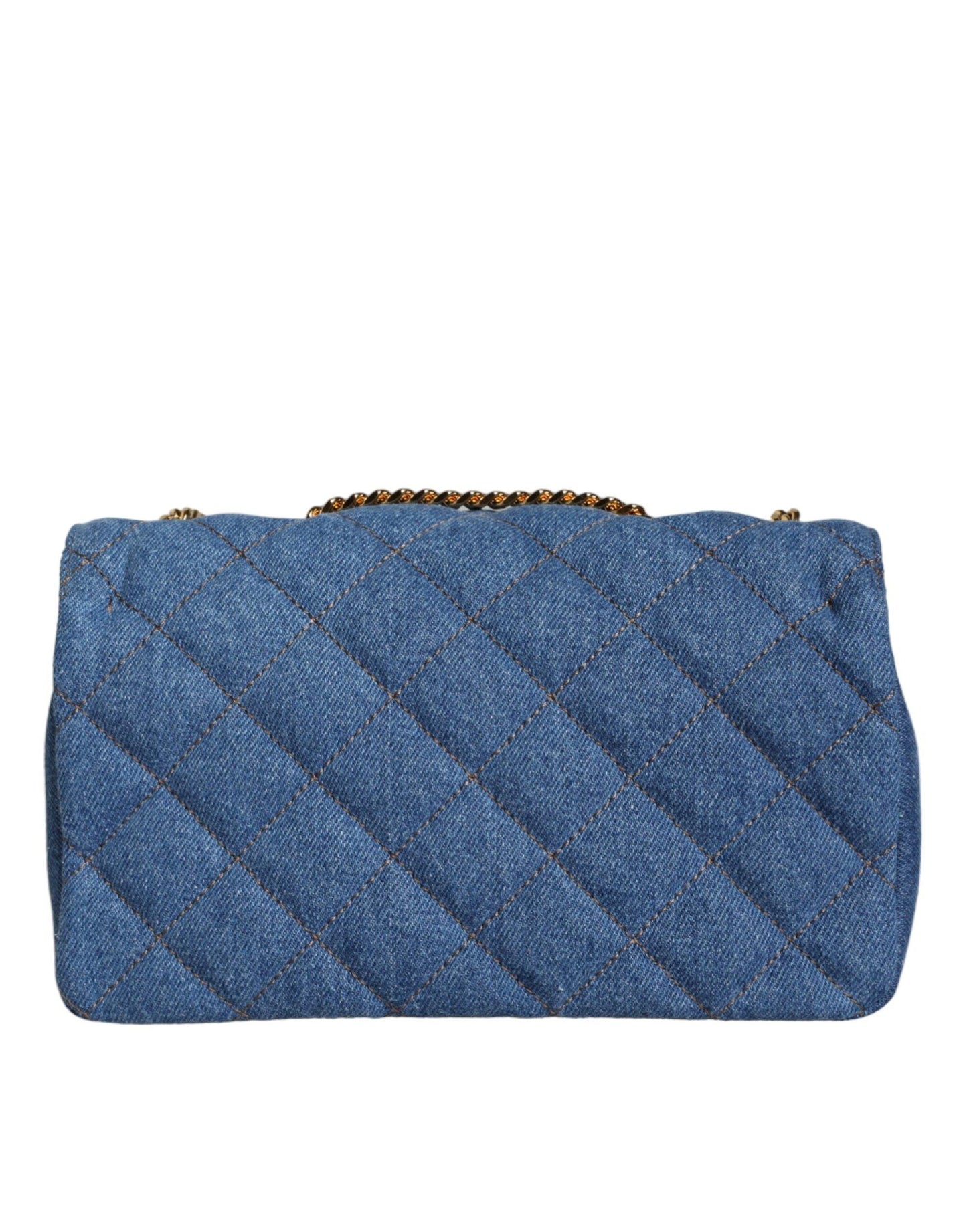 Sac bandoulière en cuir denim matelassé bleu Versace