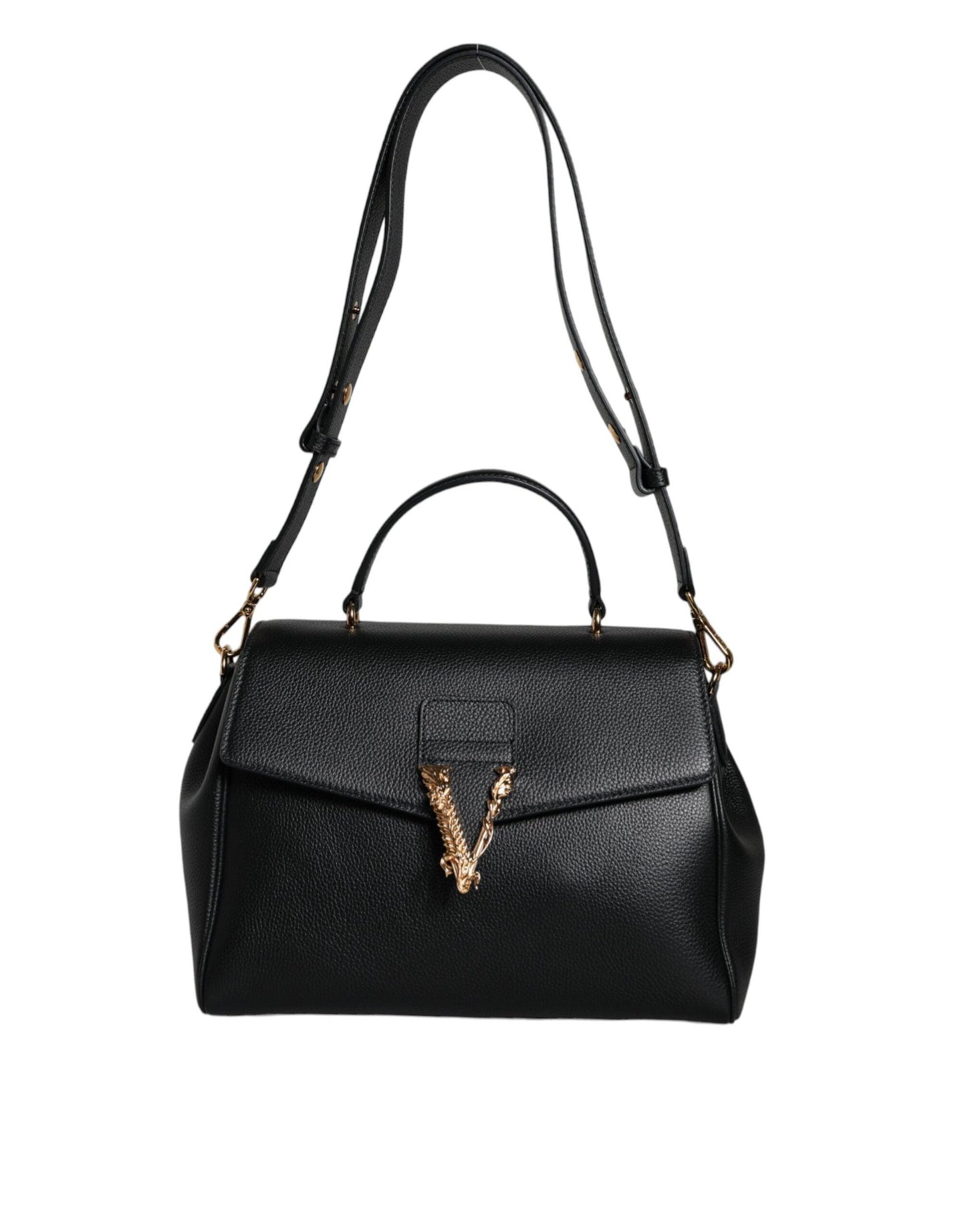 Sac bandoulière en cuir de veau grainé noir Versace