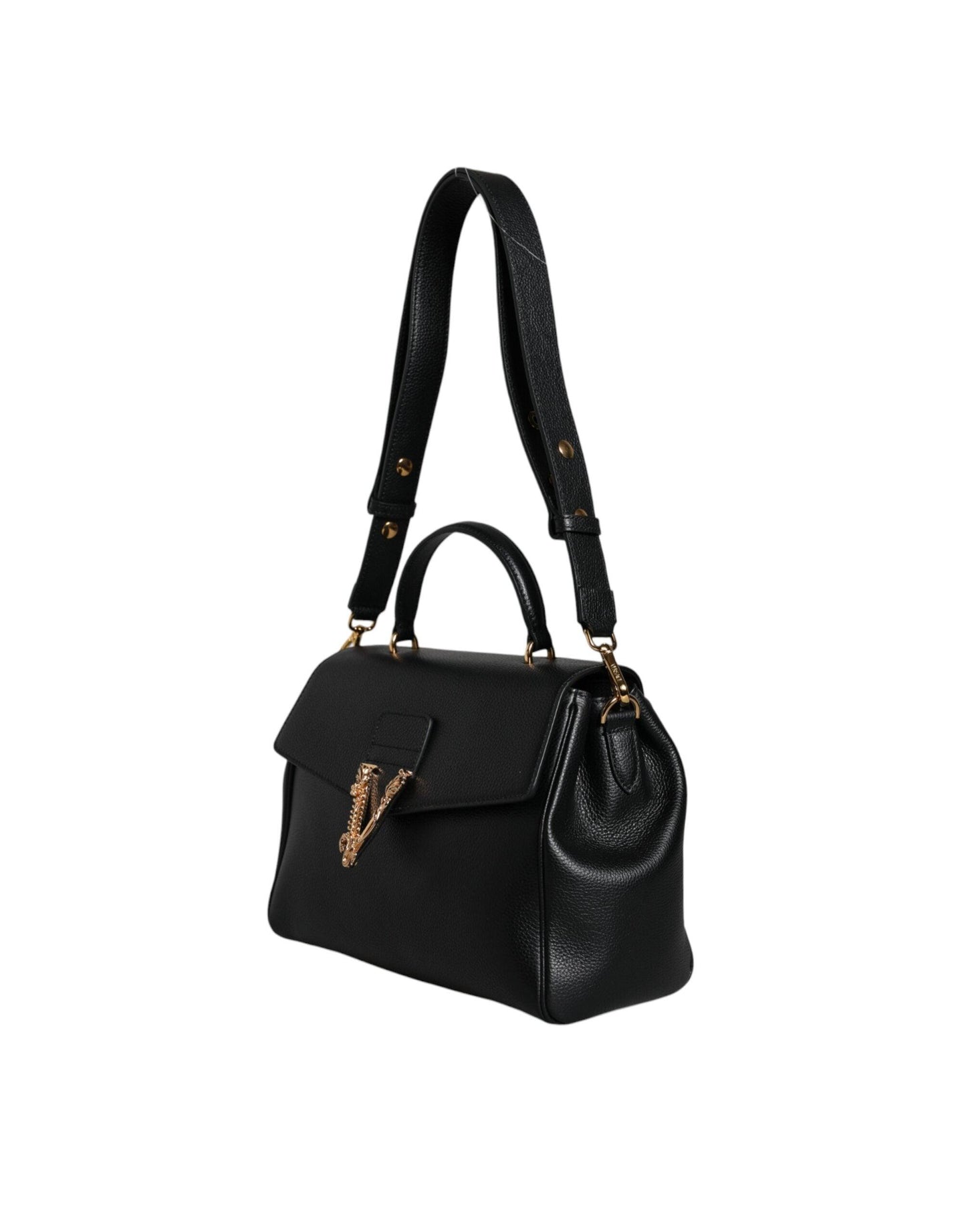 Sac bandoulière en cuir de veau grainé noir Versace