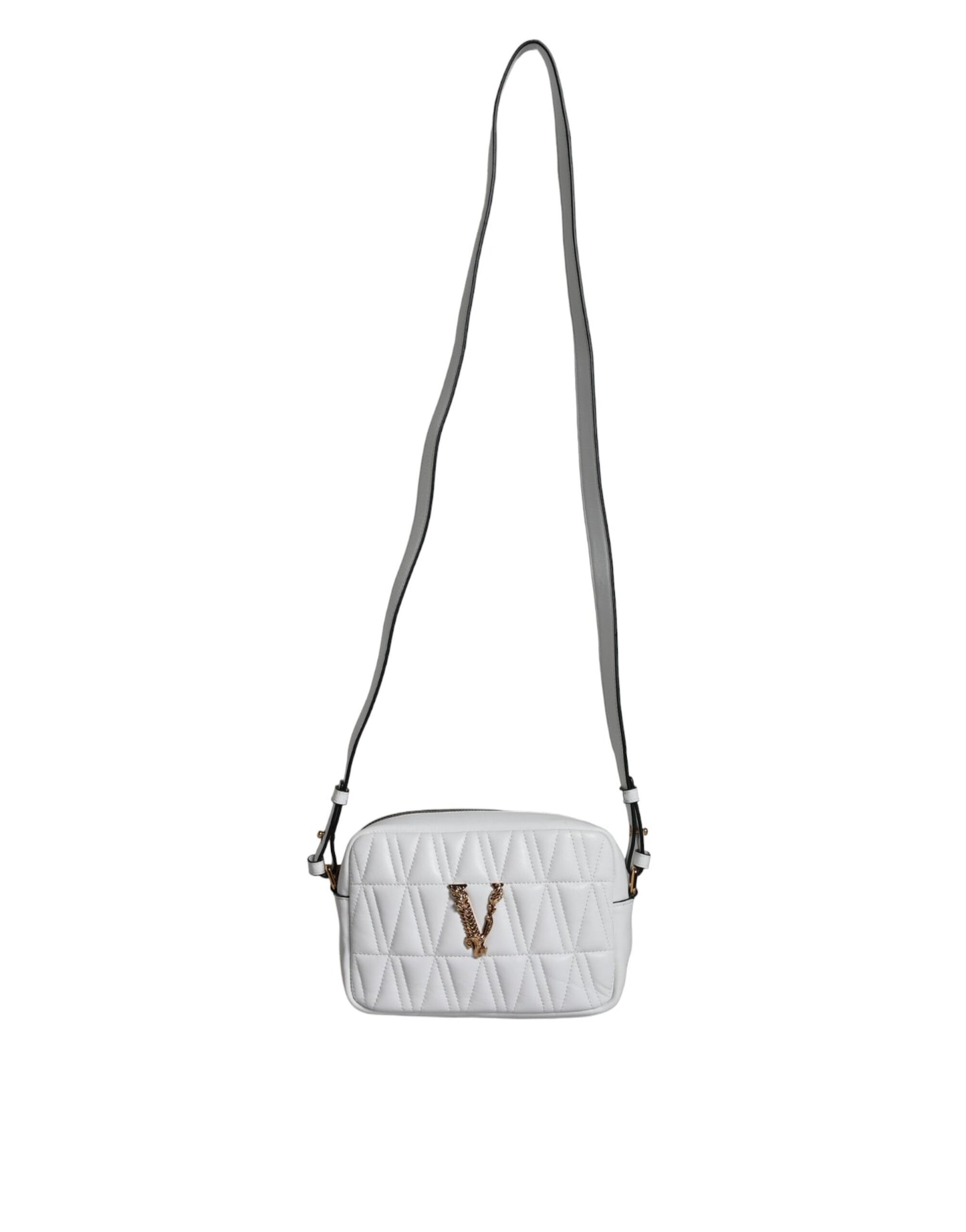 Sac bandoulière en cuir nappa matelassé blanc Versace