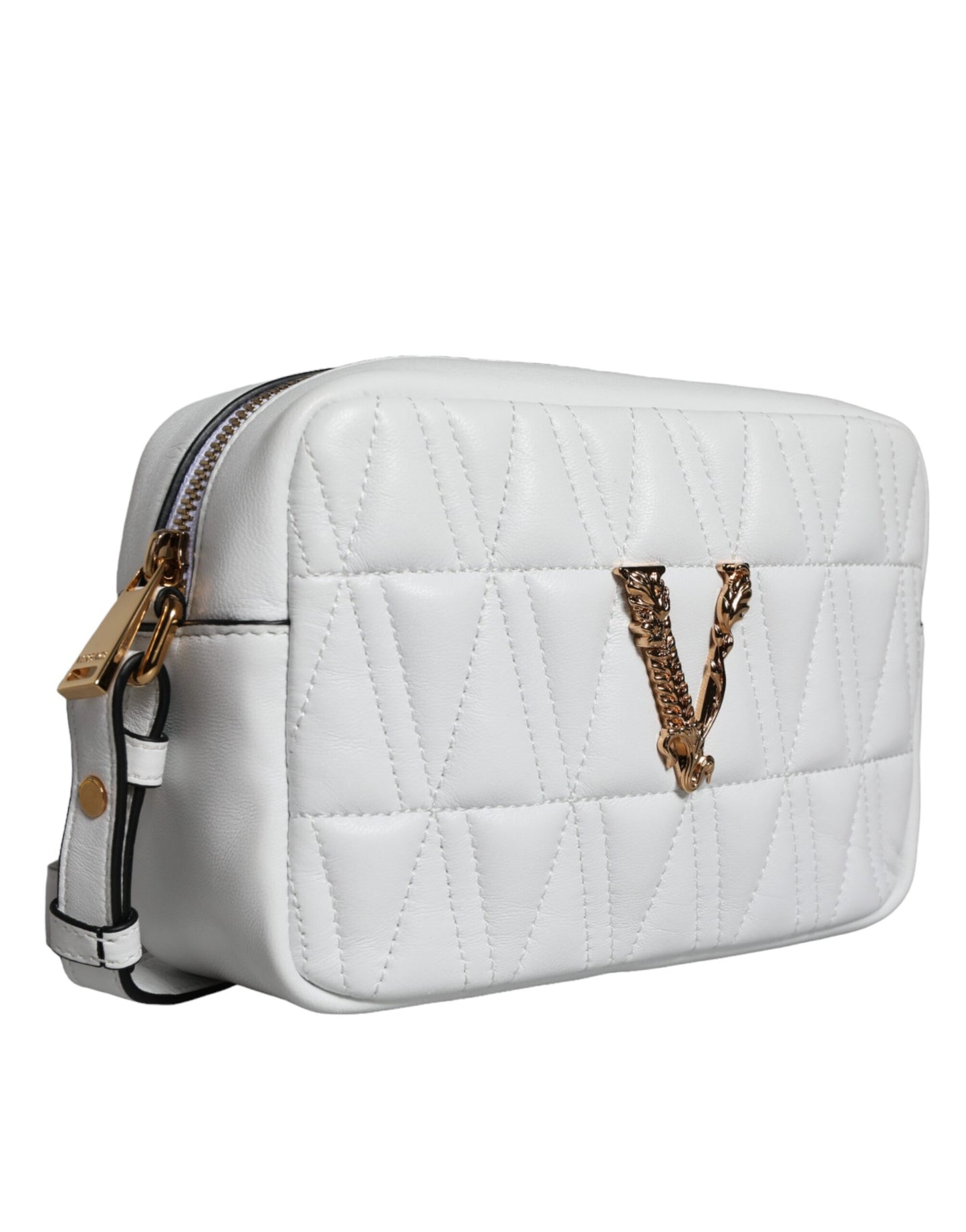 Sac bandoulière en cuir nappa matelassé blanc Versace