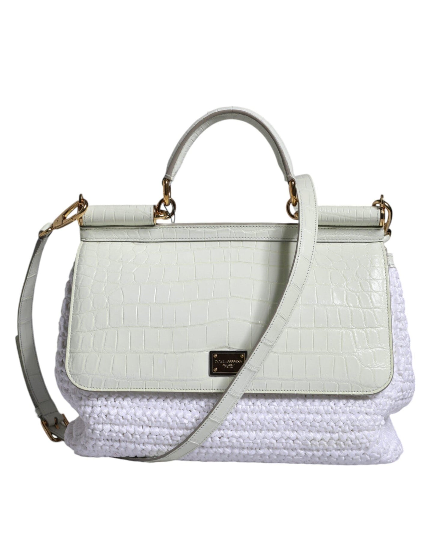 Sac bandoulière SICILY en cuir raphia blanc Dolce & Gabbana