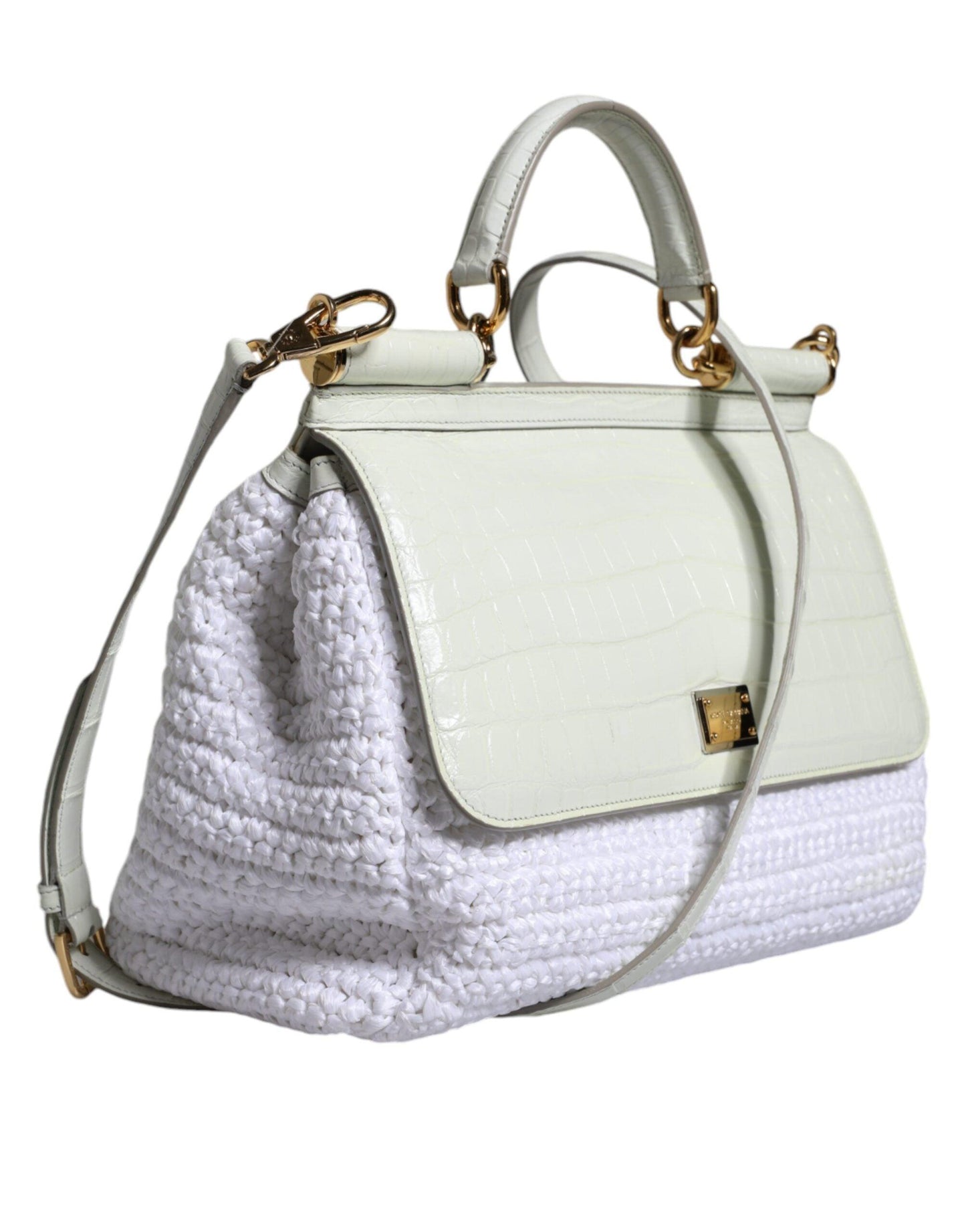 Sac bandoulière SICILY en cuir raphia blanc Dolce & Gabbana