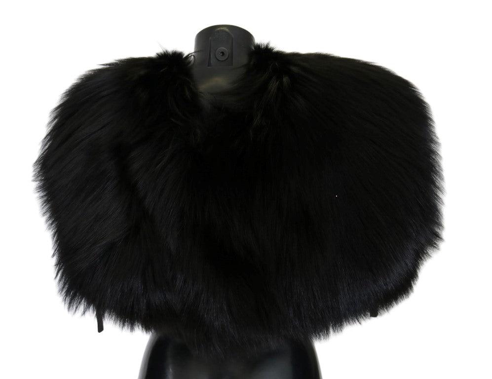 Écharpe portefeuille élégante en fourrure de renard argenté noir Dolce & Gabbana