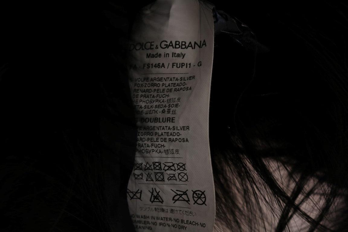 Écharpe portefeuille élégante en fourrure de renard argenté noir Dolce & Gabbana