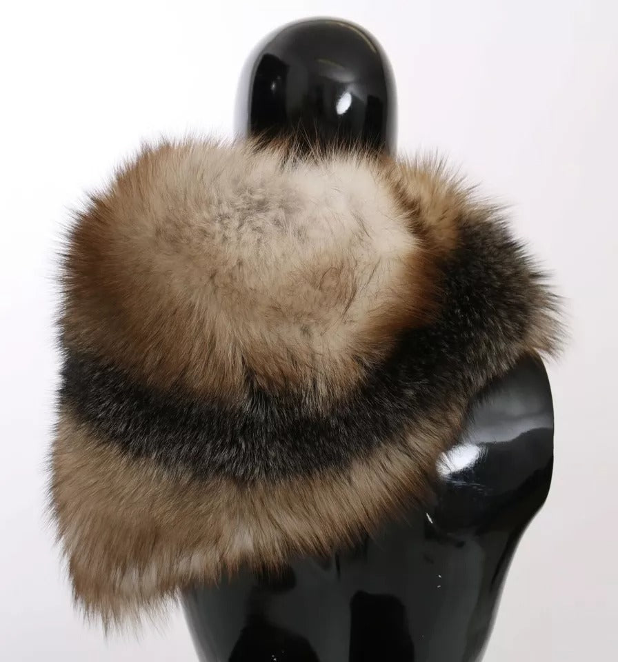 Écharpe à col châle en fourrure de renard marron Dolce & Gabbana