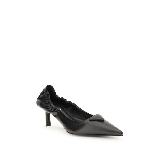 Prada Black Calf Leather Bos Taurus High Heel Pumps