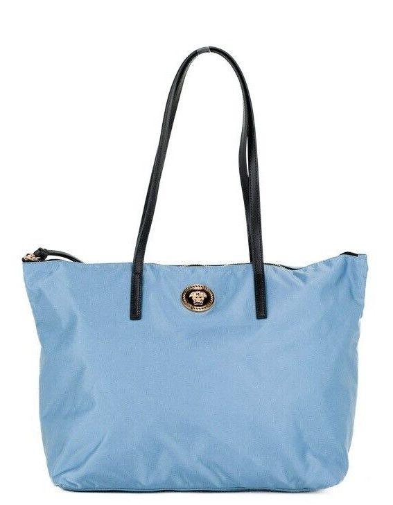 Versace Portuna Medusa Cornflower Blue Nylon and Leather Tote Bag