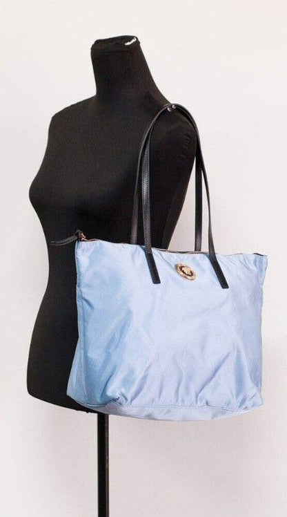 Versace Portuna Medusa Cornflower Blue Nylon and Leather Tote Bag