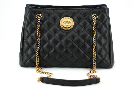 Versace Luxurious Black Quilted Nappa Leather Tote Bag