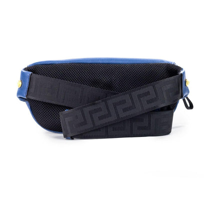 Sac banane Versace en cuir de veau bleu marine avec pendentif Medusa