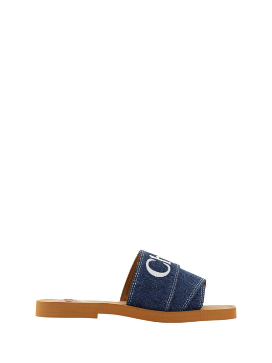 Chloe Sumptuous Cotton Woody Slide Sandals in Denim Blue