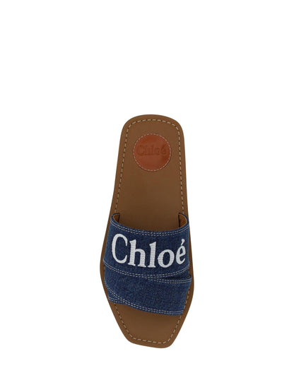 Chloe Sumptuous Cotton Woody Slide Sandals in Denim Blue