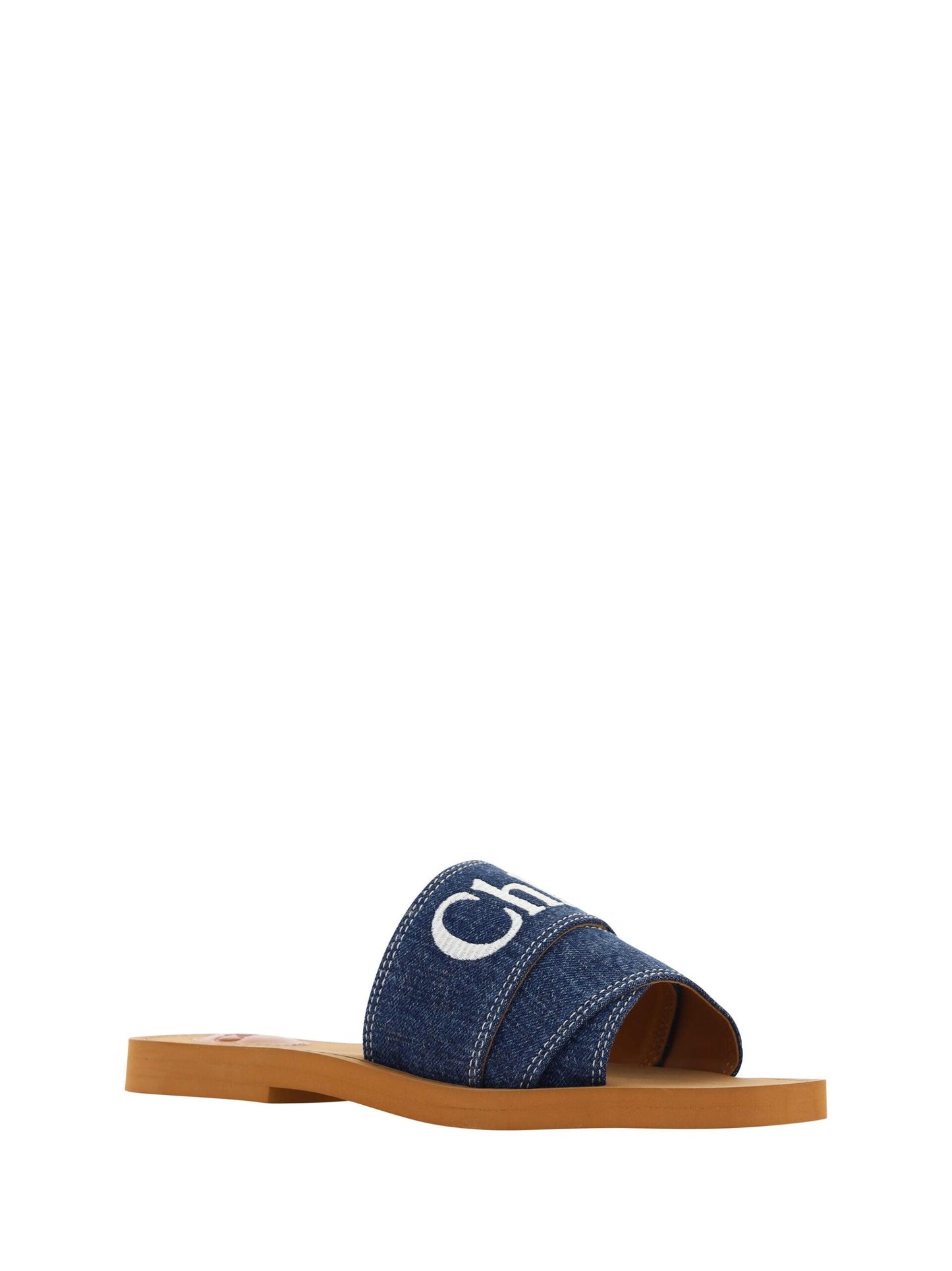 Chloe Sumptuous Cotton Woody Slide Sandals in Denim Blue