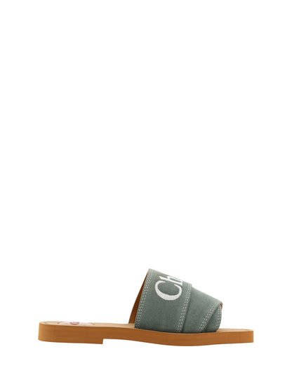 Chloe Elegant Forest Green Cotton Slides