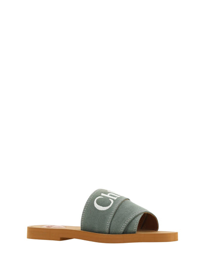 Chloe Elegant Forest Green Cotton Slides