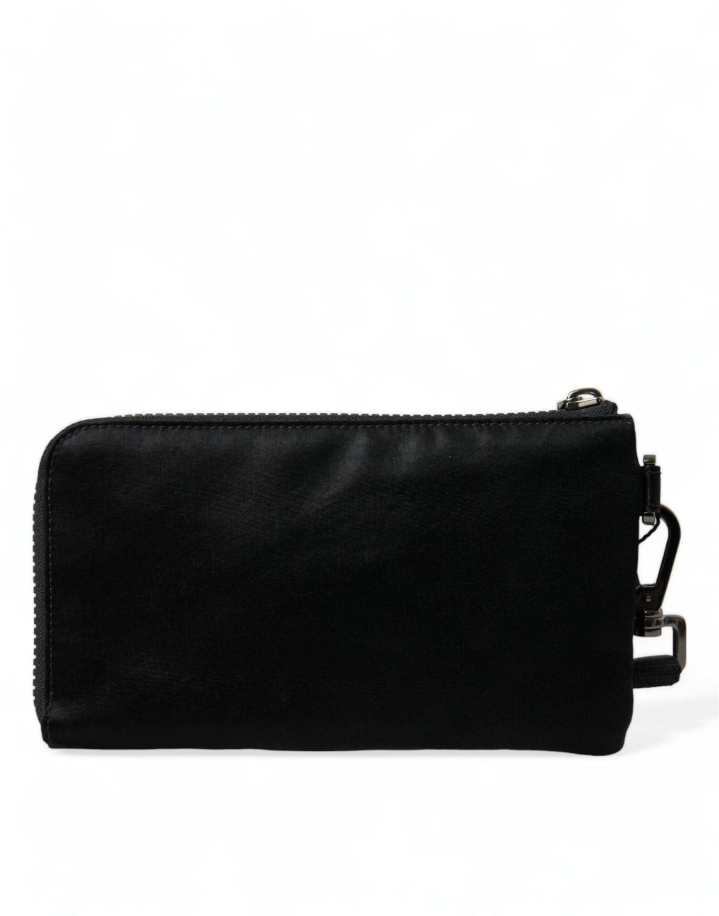 Dolce & Gabbana Luxe Black Nylon & Leather Pouch with Silver Accents