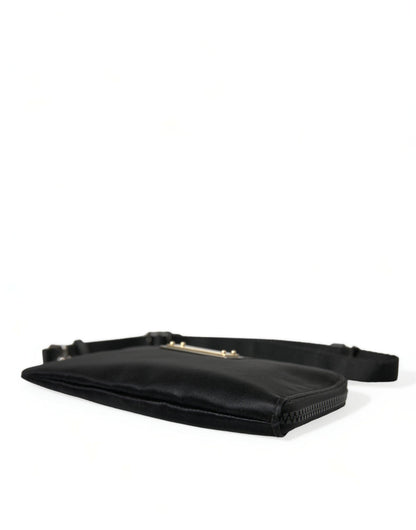 Dolce & Gabbana Luxe Black Nylon & Leather Pouch with Silver Accents