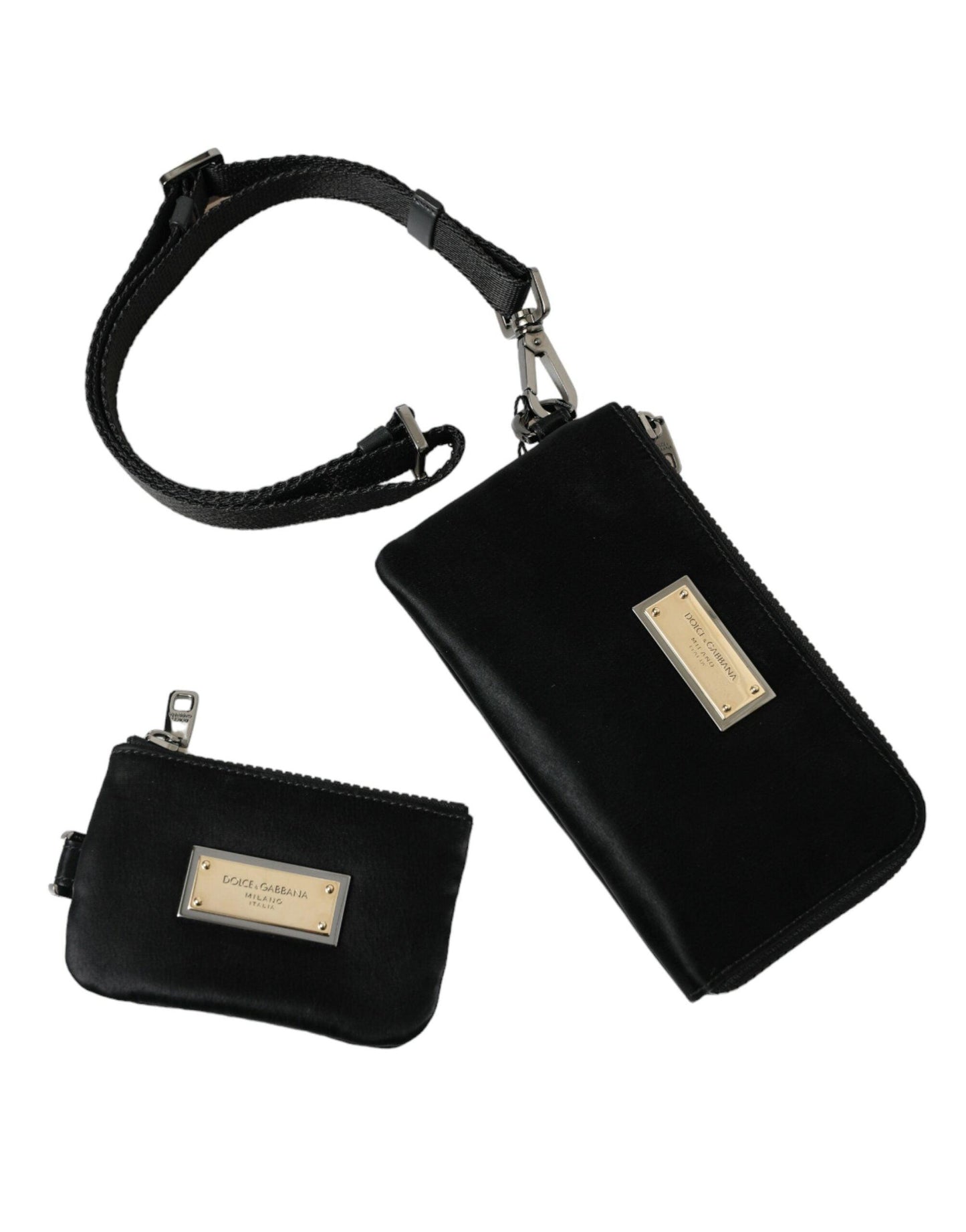 Dolce & Gabbana Luxe Black Nylon & Leather Pouch with Silver Accents