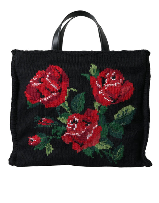 Dolce & Gabbana Embroidered Floral Black Luxury Tote