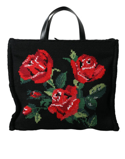 Dolce & Gabbana Embroidered Floral Black Luxury Tote