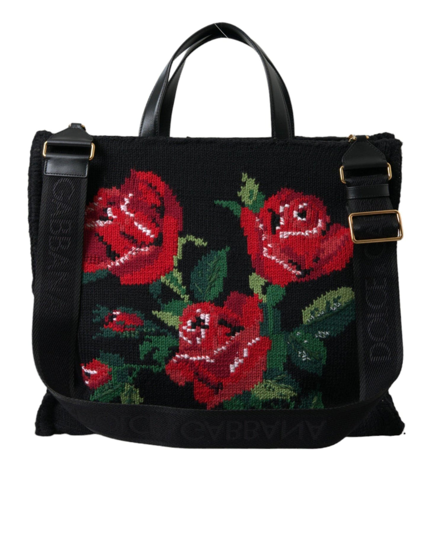 Dolce & Gabbana Embroidered Floral Black Luxury Tote