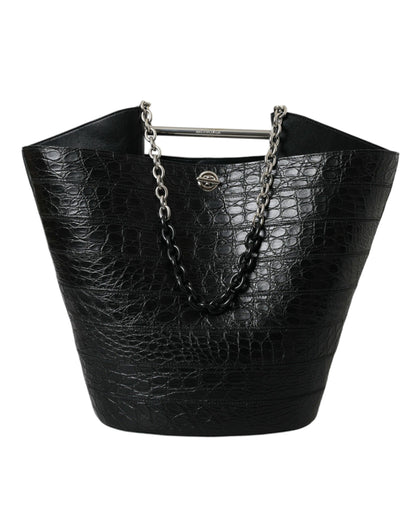 Balenciaga Majestic Black Crocodile Leather Maxi Bucket Bag