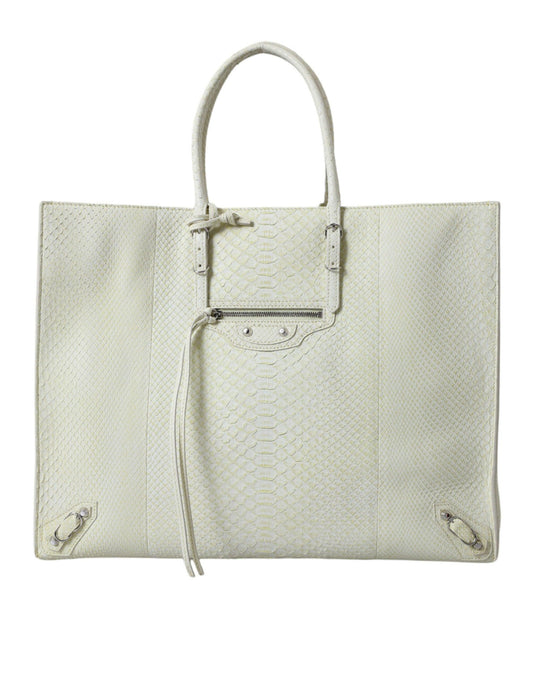 Balenciaga White & Yellow Python Leather Tote