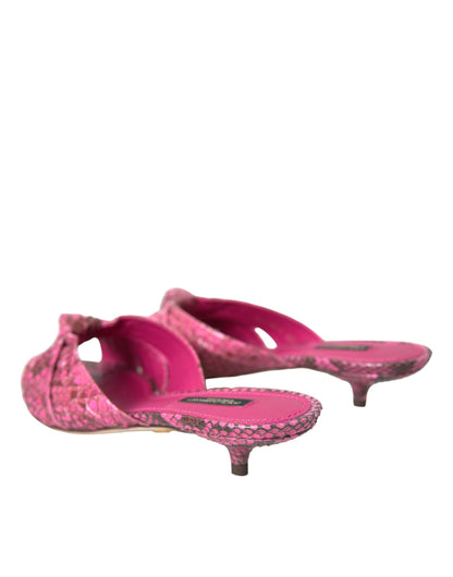 Dolce & Gabbana Pink Exotic Leather Kitten Heels Slides Shoes