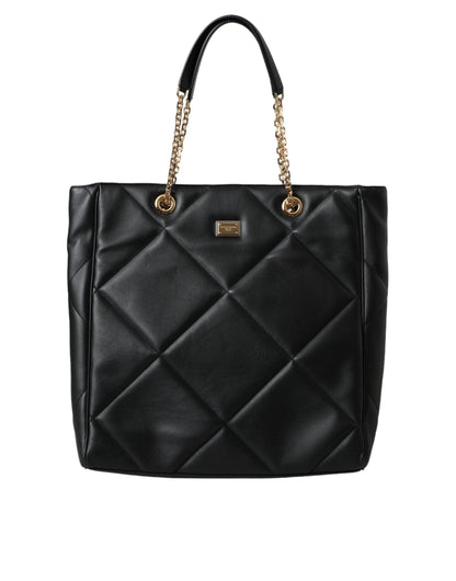 Dolce & Gabbana Black Leather Jungle Quilted Tote Bag