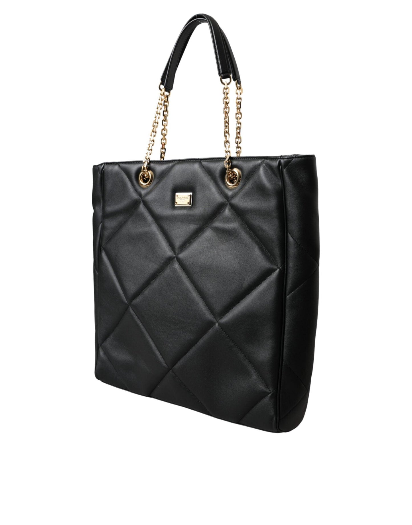 Dolce & Gabbana Black Leather Jungle Quilted Tote Bag