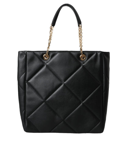 Dolce & Gabbana Black Leather Jungle Quilted Tote Bag