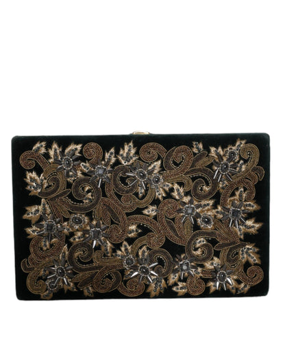 Dolce & Gabbana Black Velvet Gold Baroque Mini Clutch Purse