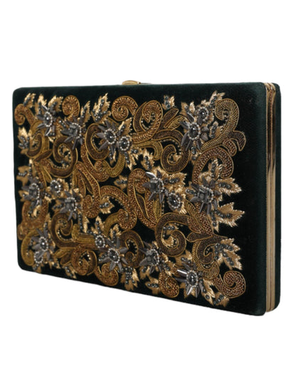 Dolce & Gabbana Black Velvet Gold Baroque Mini Clutch Purse