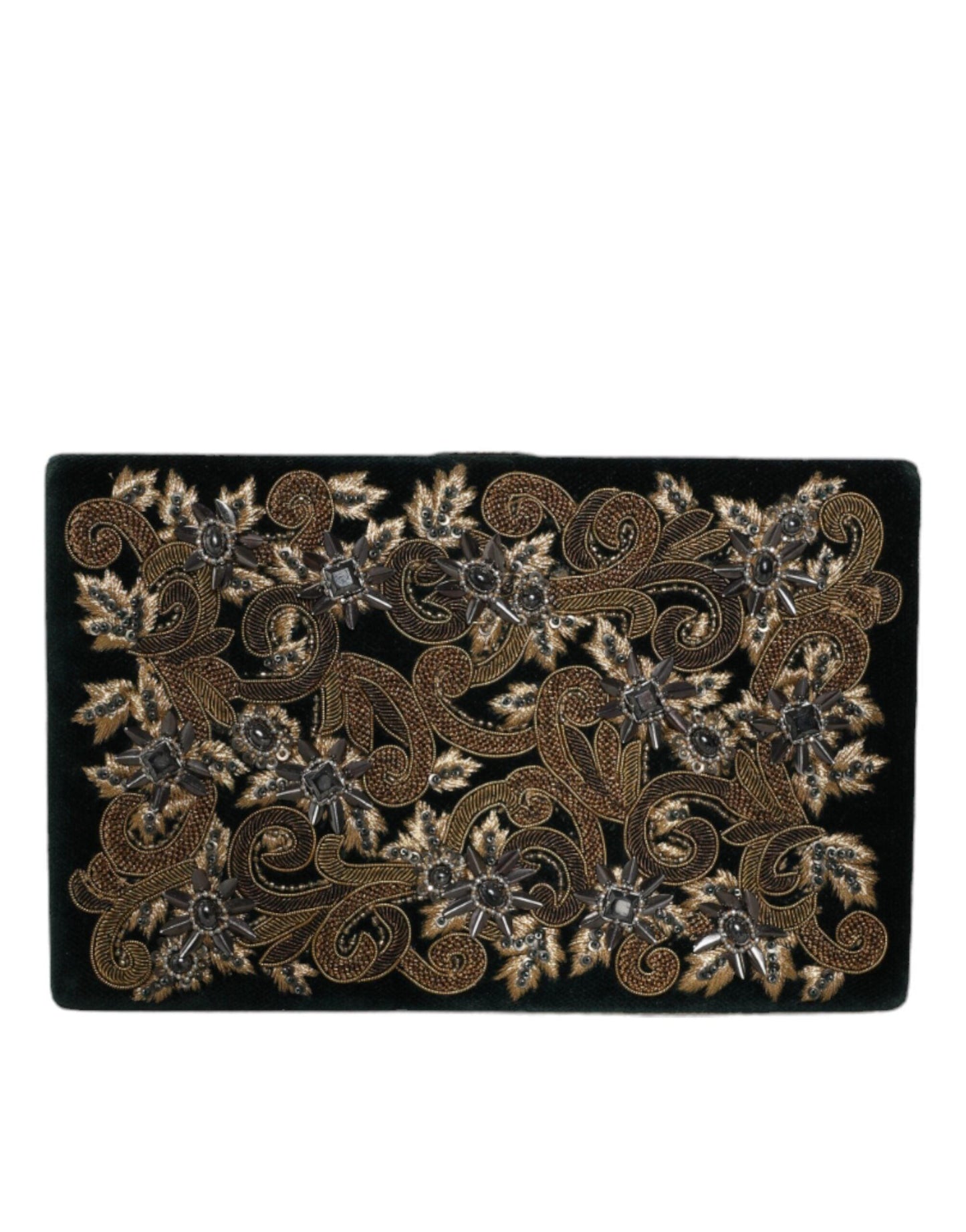 Dolce & Gabbana Black Velvet Gold Baroque Mini Clutch Purse