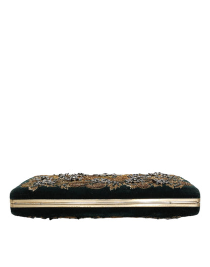 Dolce & Gabbana Black Velvet Gold Baroque Mini Clutch Purse