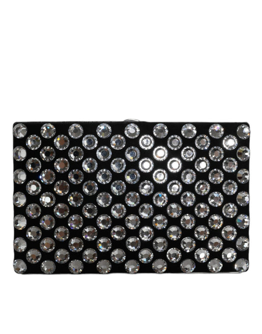 Dolce & Gabbana Black Velvet Crystal Evening Clutch Bag